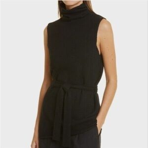 Vince Wool & Cashmere Sleeveless Belted Tunic Sweater in Black L